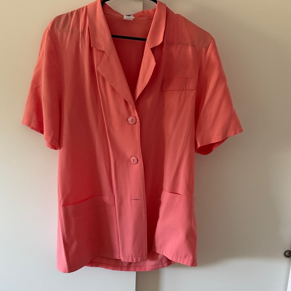 Vintage Coral Button-Up Short Sleeve Shirt